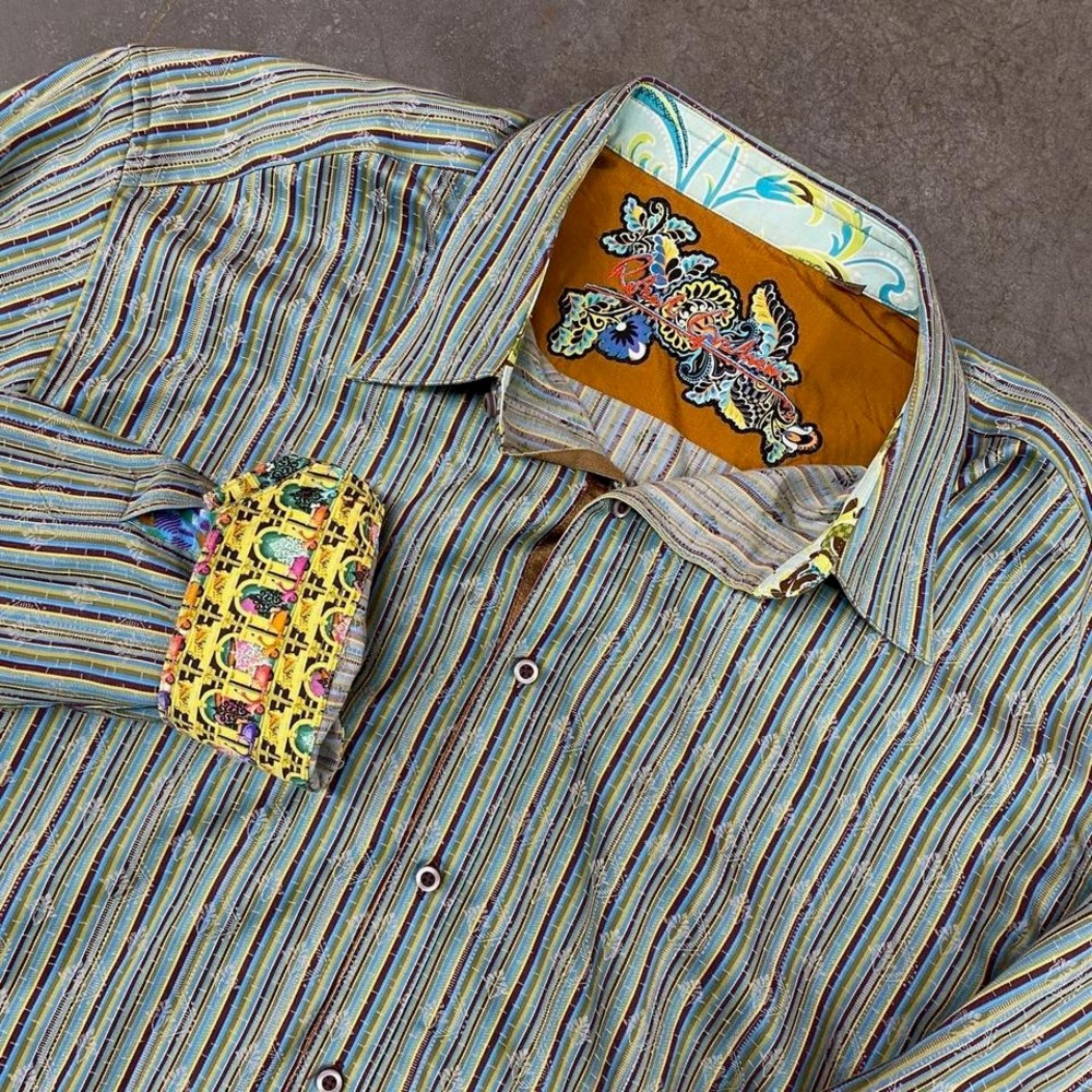 Robert‎ Graham Striped Button Up Shirt Mens XL Multicolor Paisley Cuff